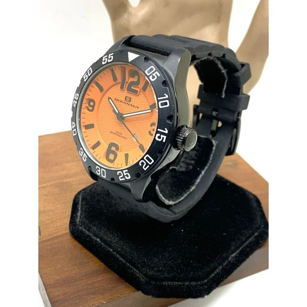 Oceanaut Men's Watch OC2712 Quartz Aqua One Orange Dial Black Rubber Ban…